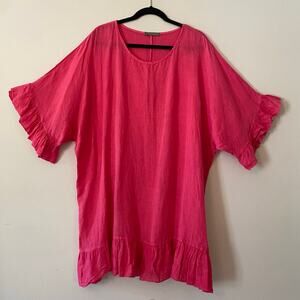 Piazza Del Tempio Hot Pink Linen Ruffle Mini Dress Minimalist Women's size XL